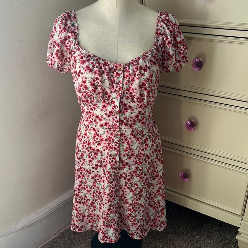 Bailey Blue Red and White Puff Sleeve Mini Sundress